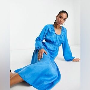 Topshop gathered tiered tie midi dress in cobalt blue